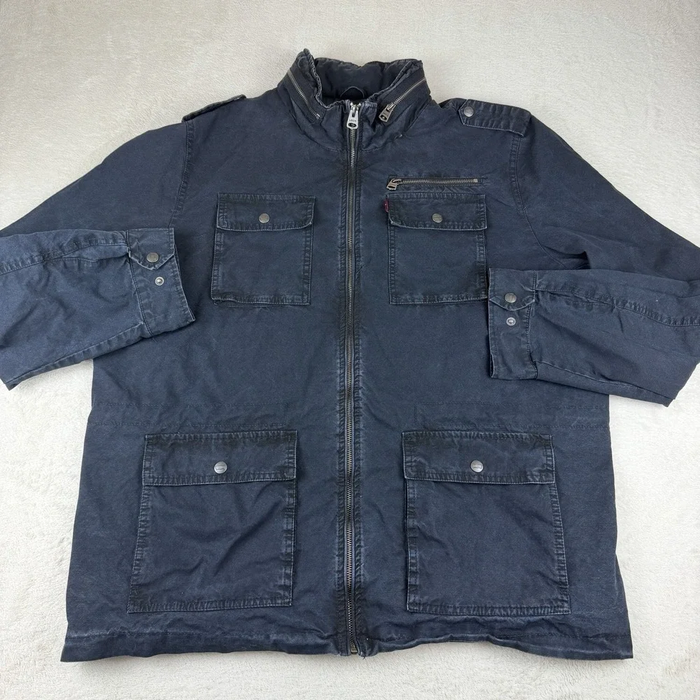 Levi's Utility Field Jacket Mens XL Navy Blue Quilted Coat Military Canvas Chore